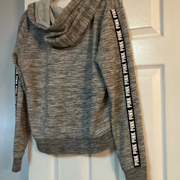 PINK hoodie large Victoria’s Secret women’s sweatshirt long sleeves grey zip up - Picture 6 of 12